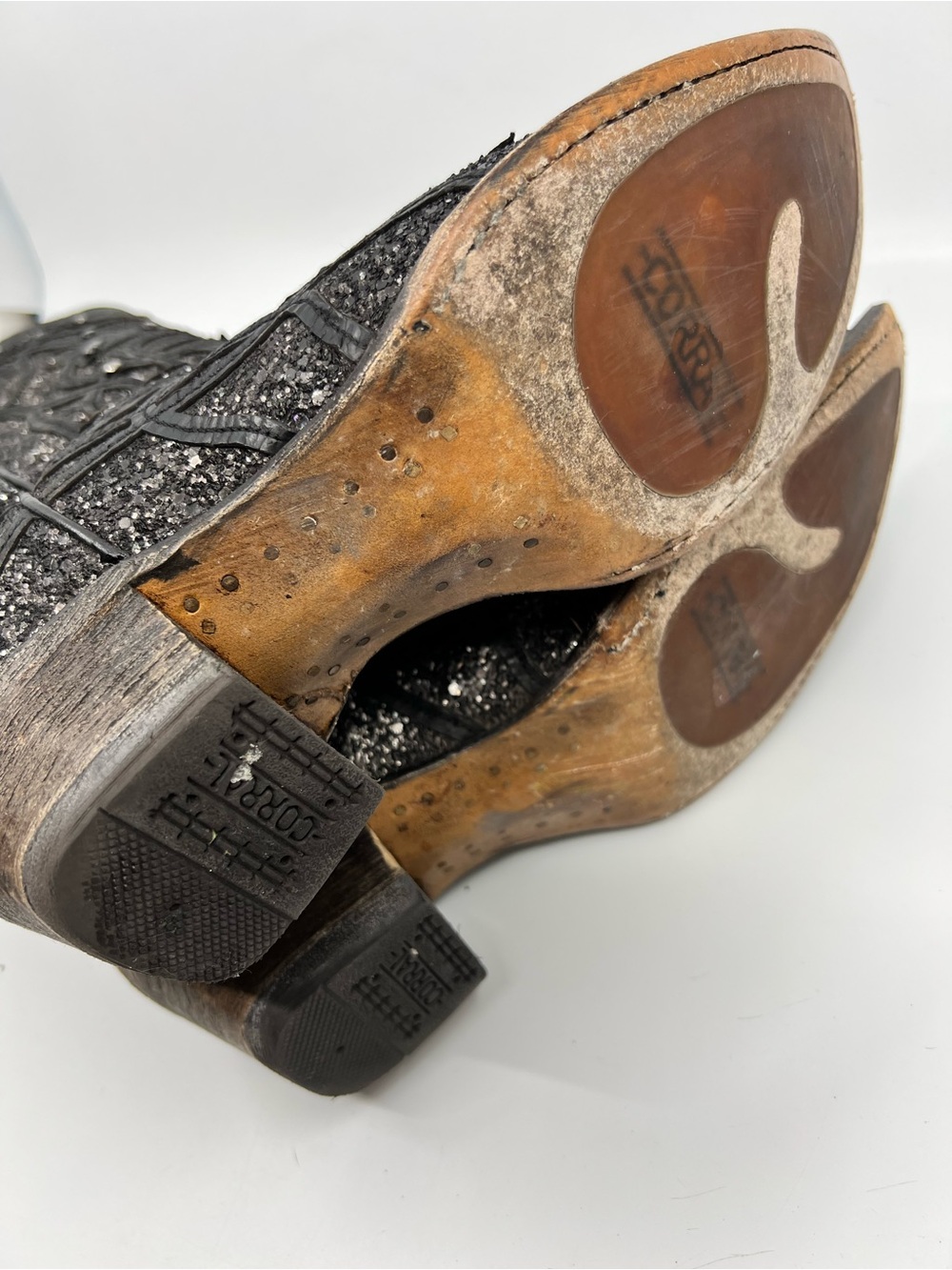 FLAWED Corral Ladies Black Leather Glitter Inlay and Studded Western Boots 8.5 M - Picture 14 of 16